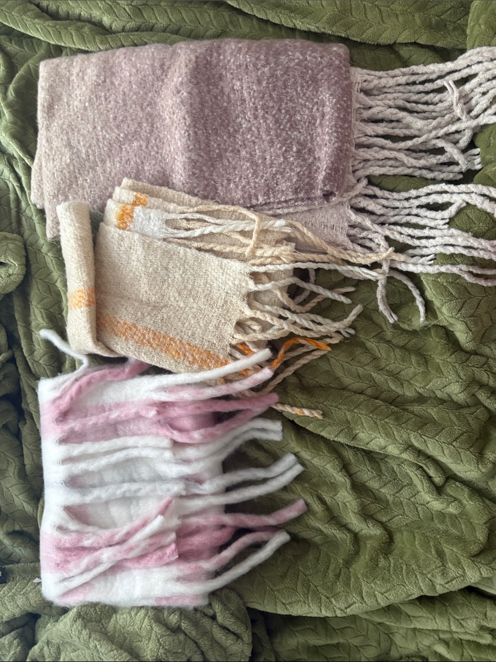 Women’s Soft Fringe Sweater Scarf - Pink, Cream